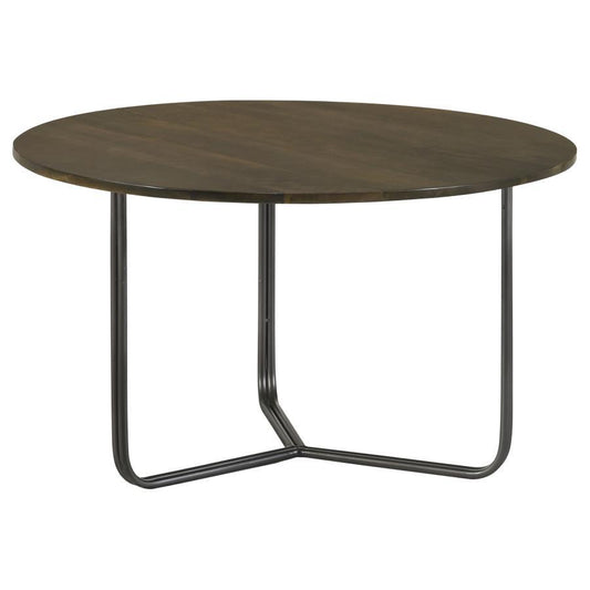 Yaritza - Round Accent Table With Triangle Wire Base - Natural and Gunmetal