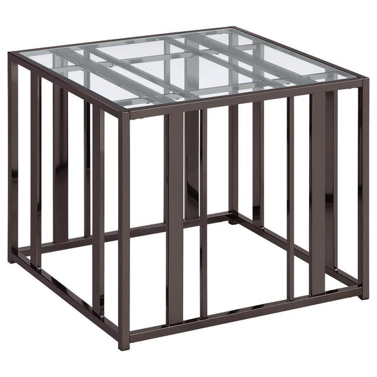 Adri - Rectangular Glass Top End Table - Clear and Black Nickel