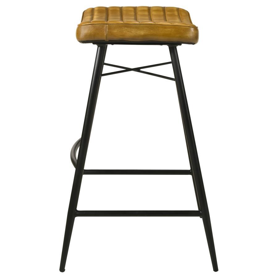 Bayu - Leather Upholstered Saddle Seat Backless Bar Stool (Set of 2) - Antique Camel and Black
