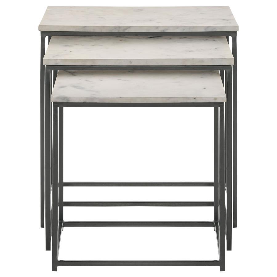Caine - 3-Piece Nesting Table With Marble Top - White Marble / Gunmetal