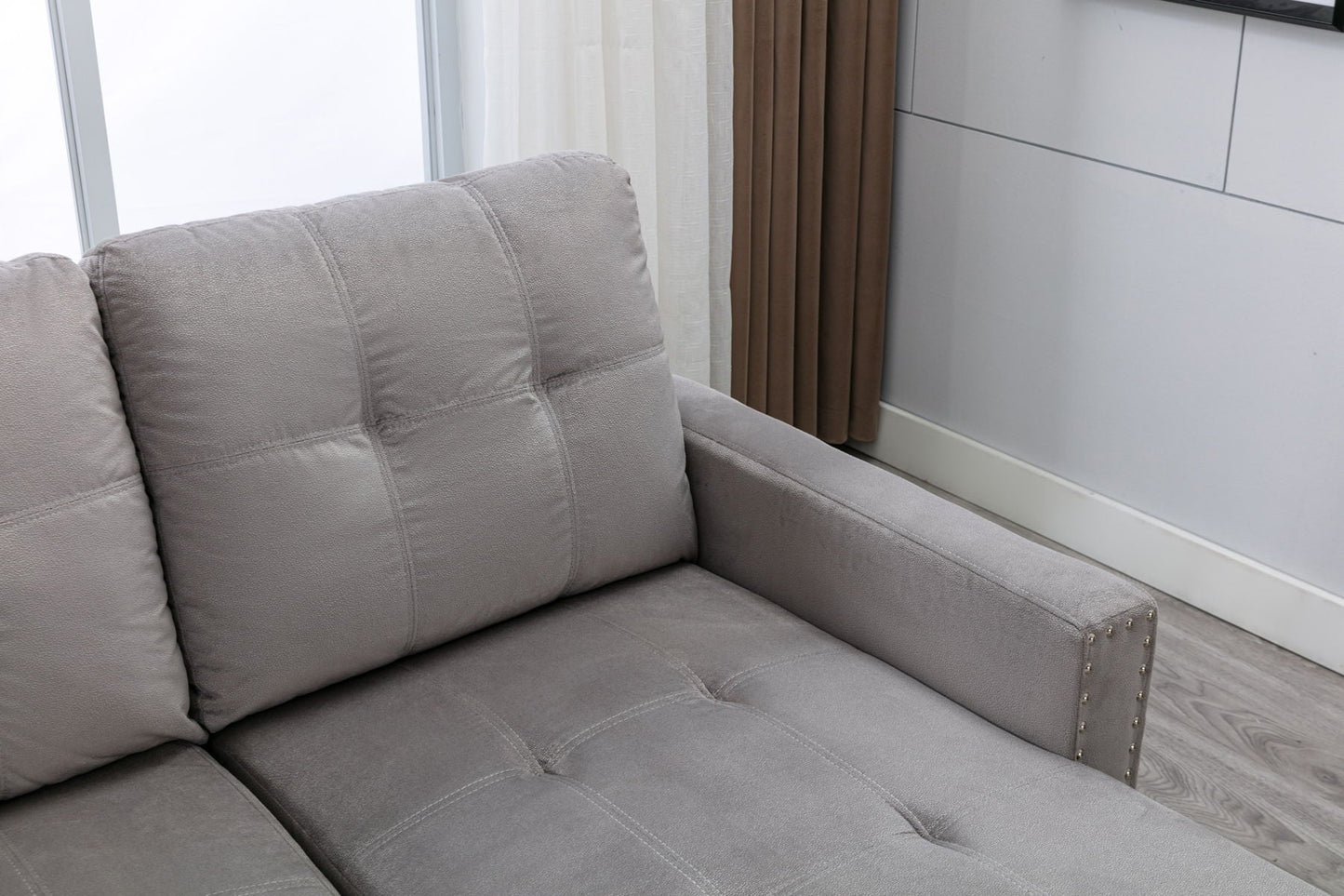 77" Reversible Sectional Storage Sleeper Sofa Bed, L-Shape 2 Seat Sectional Chaise With Storage, Skin - Feeling Velvet Fabric, Light Gray Color For Furniture
