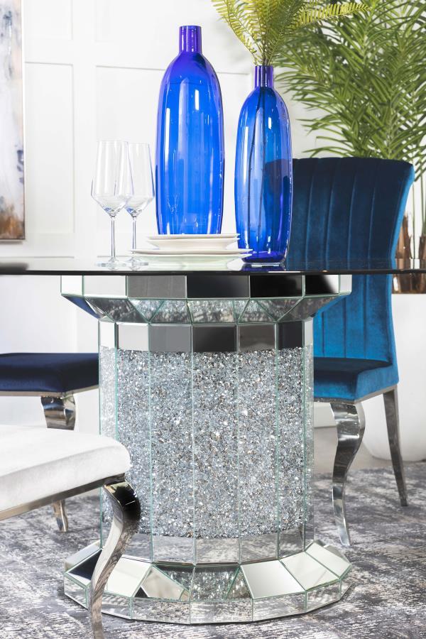 Ellie - Cylinder Pedestal Glass Top Dining Table - Mirror