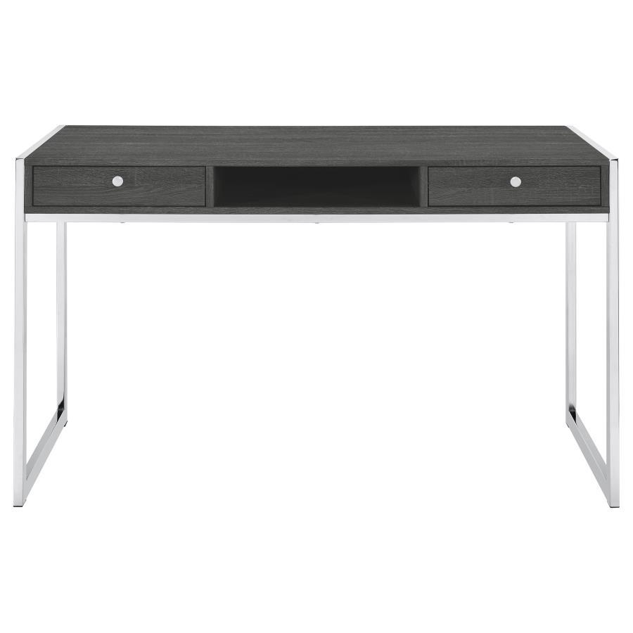 Wallice - 2-Drawer Writing Desk - Weathered Grey and Chrome