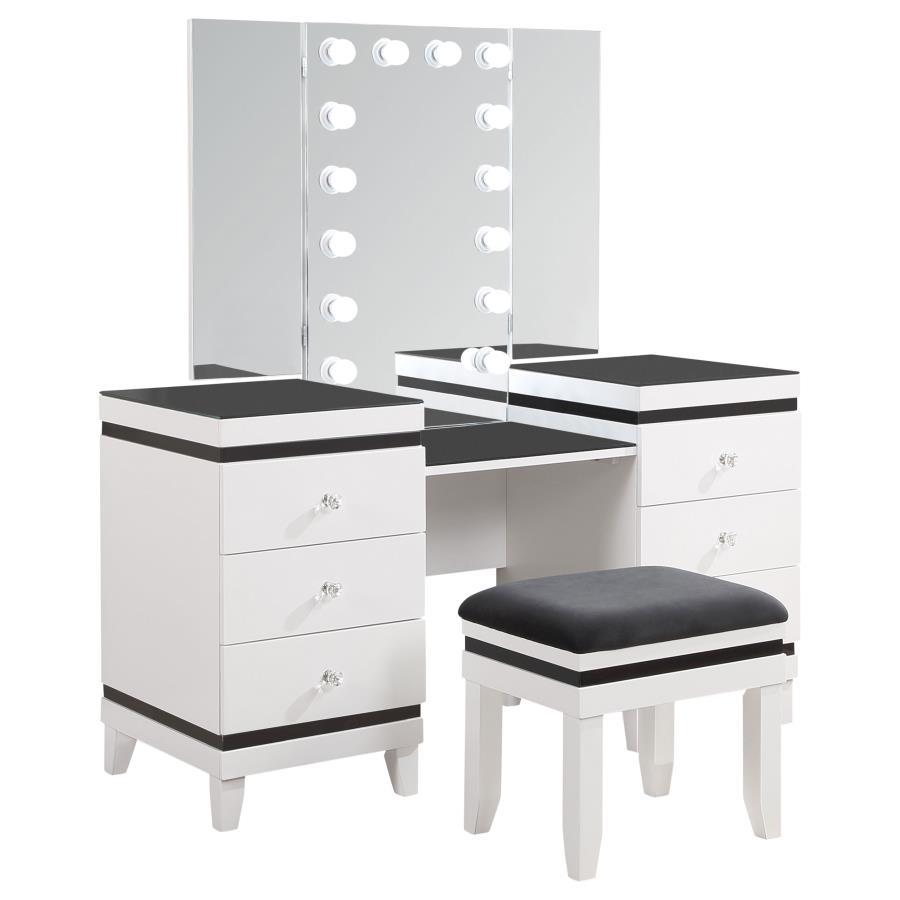 Talei - 6-Drawer Vanity Set With Hollywood Lighting - Black and White