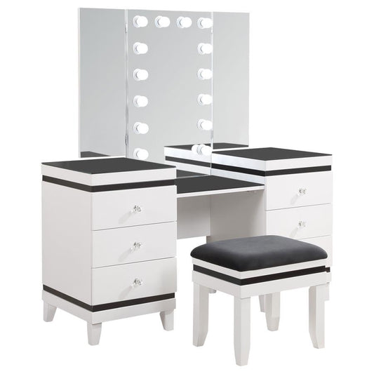 Talei - 6-Drawer Vanity Set With Hollywood Lighting - Black and White