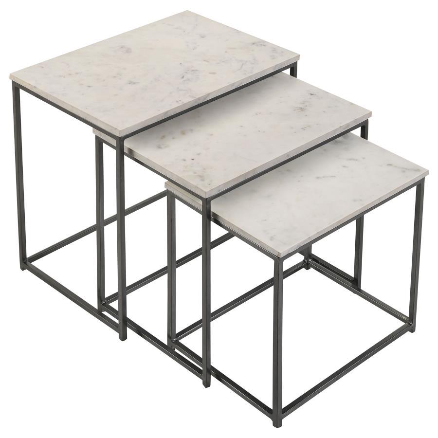 Caine - 3-Piece Nesting Table With Marble Top - White Marble / Gunmetal
