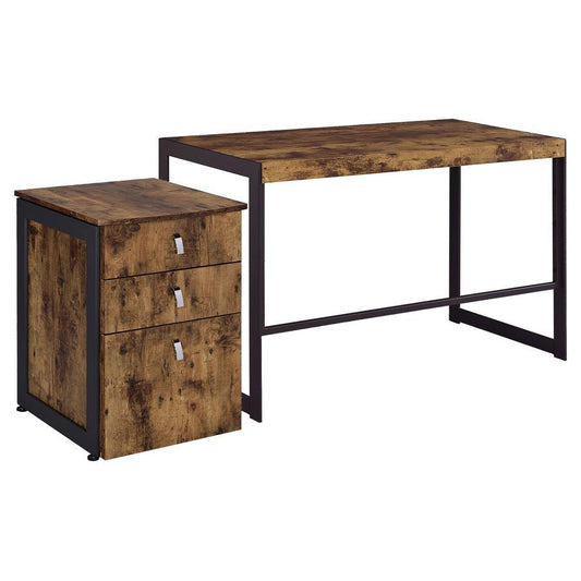 Estrella - Estrella 2-Piece Rectangular Writing Desk Set - Antique Nutmeg And Gunmetal