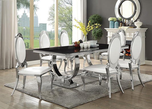 Antoine - 7-Piece Rectangular Dining Set - Creamy White and Chrome