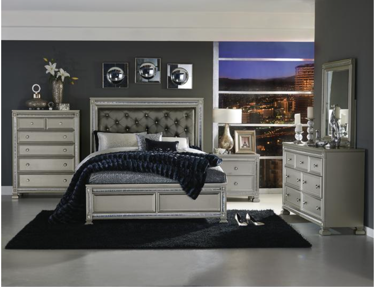 Bevelle Collection Silver Modern Nightstand