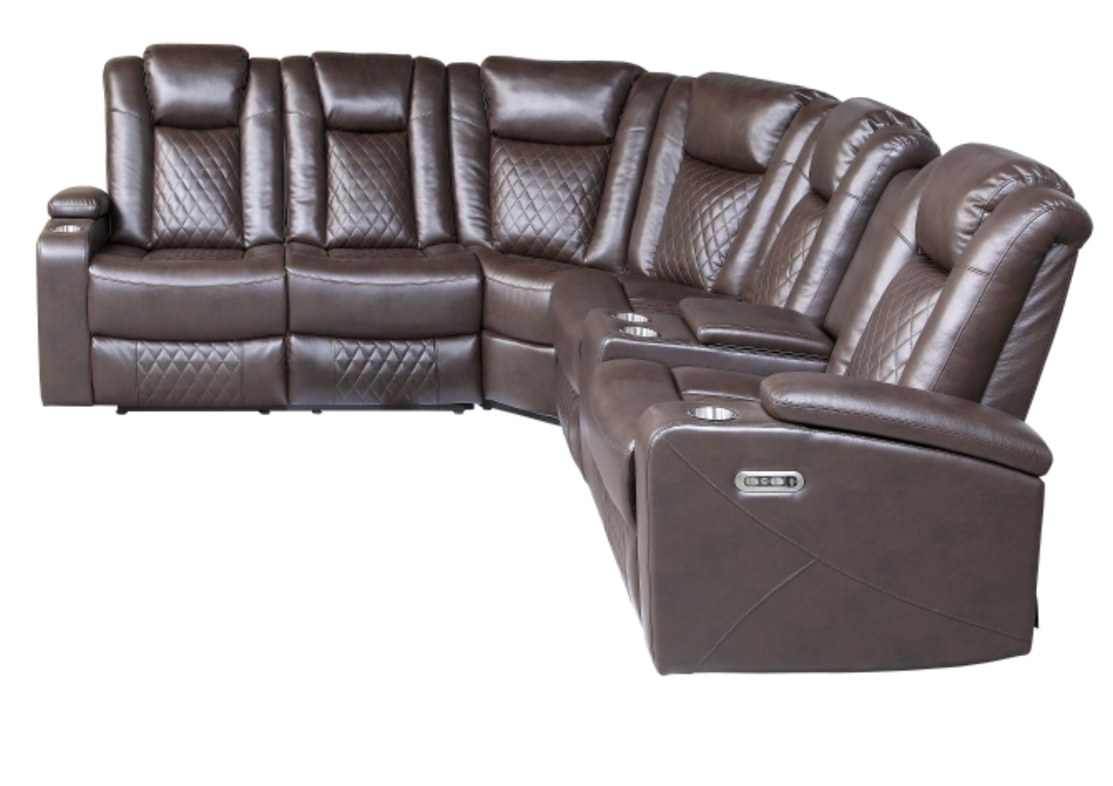 Caelan Collection Brown 3-Piece Reclining Sectional with Drop-Down Cup Holders