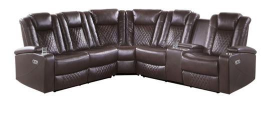 Caelan Collection Brown 3-Piece Reclining Sectional with Drop-Down Cup Holders