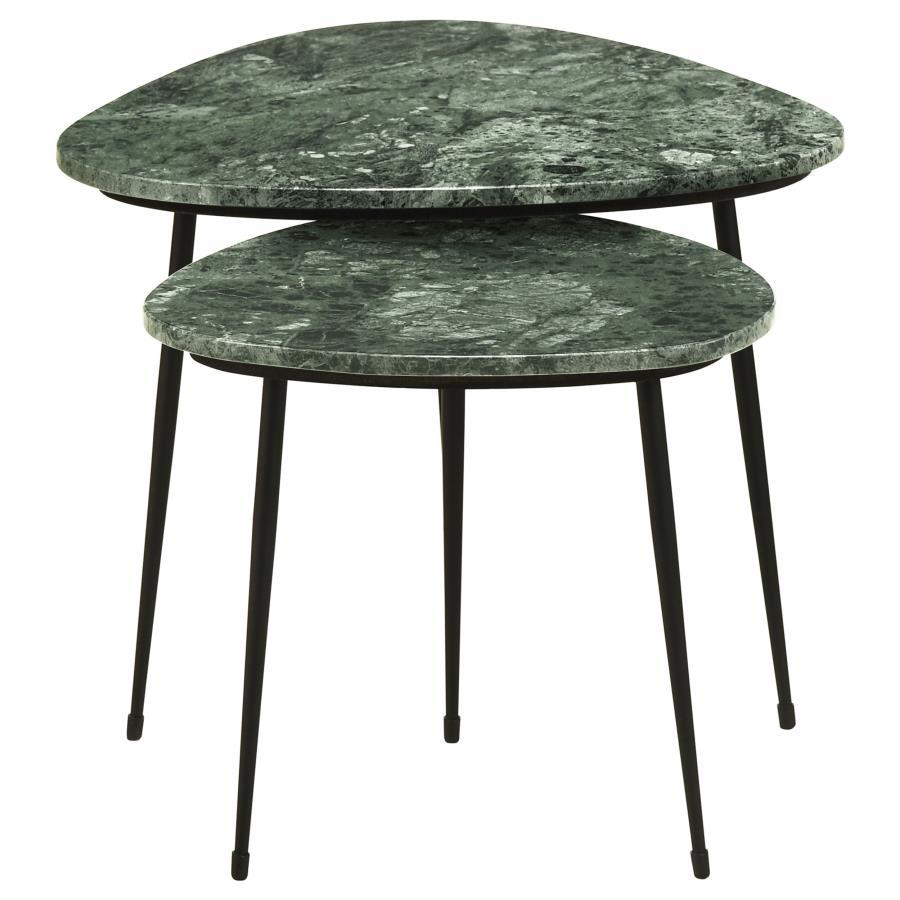 Tobias - 2-Piece Triangular Marble Top Nesting Table - Green and Black