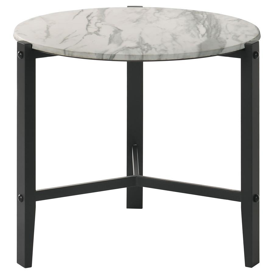 Tandi - Round End Table Faux Marble - White and Black