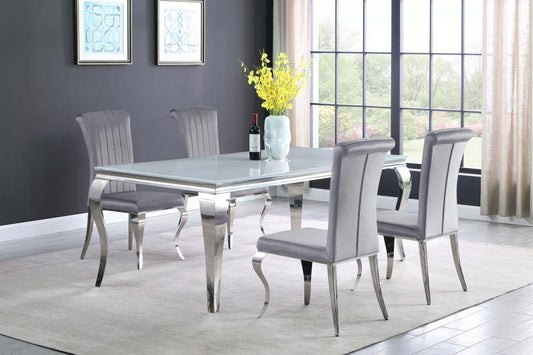 Carone - 5-Piece Rectangular Dining Set (White Table Top) - Grey and Chrome - Steel