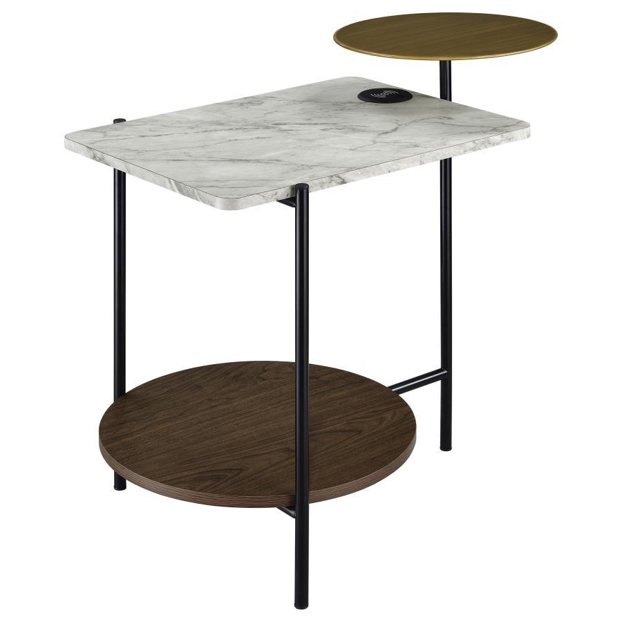Ottilie - 3-Tier Side Table With Wireless Charger - White and Black