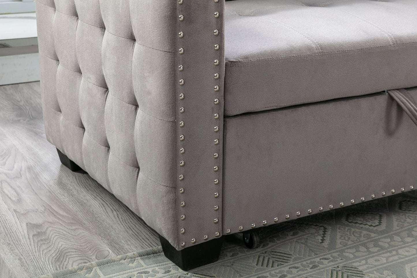 77" Reversible Sectional Storage Sleeper Sofa Bed, L-Shape 2 Seat Sectional Chaise With Storage, Skin - Feeling Velvet Fabric, Light Gray Color For Furniture