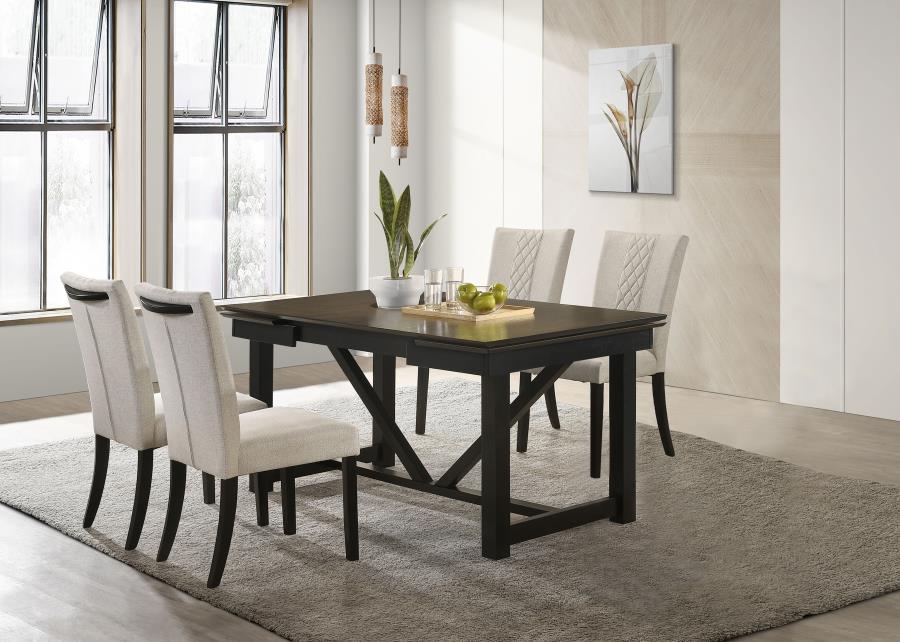 Malia - 5-Piece Rectangular Dining Table Set With Refractory Extension Leaf - Beige and Black