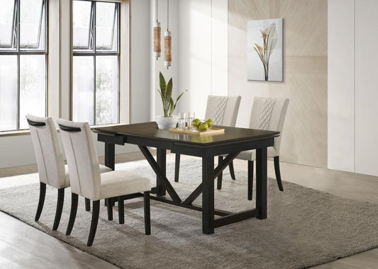 Malia - 5-Piece Rectangular Dining Table Set With Refractory Extension Leaf - Beige and Black