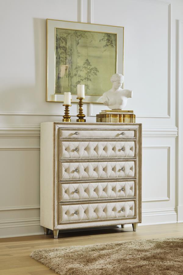 Antonella - 5-Drawer Upholstered Chest - Ivory and Camel