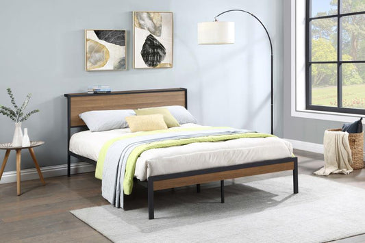 Ricky - Queen Platform Bed - Light Oak And Black