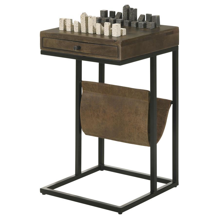 Chessie - 1-Drawer Square Side Table With Leatherette Sling - Tobacco and Black