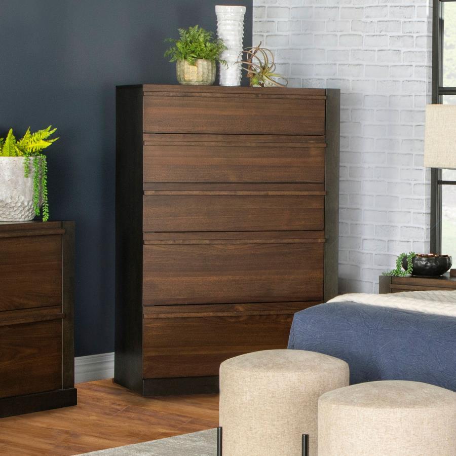 Azalia - 5-Drawer Chest - Black and Walnut