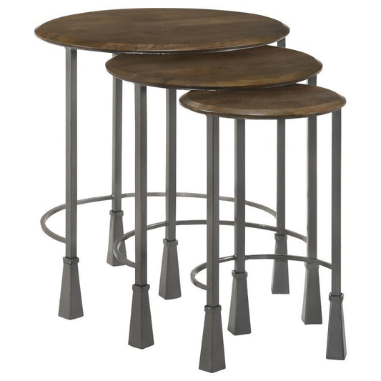 Deja - 3-Piece Round Nesting Table - Natural and Gunmetal