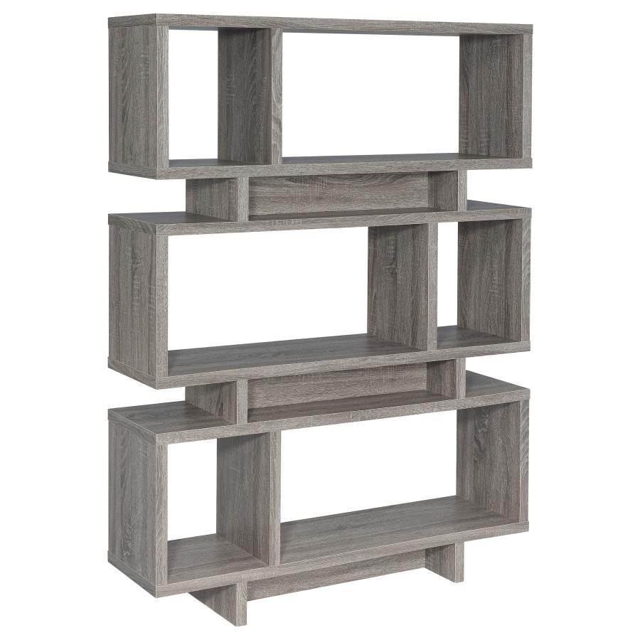 Reid - 3-tier Geometric - Bookcase - Weathered Grey
