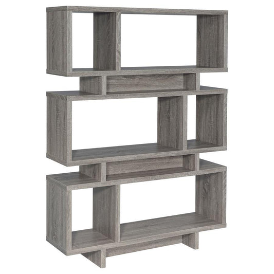 Reid - 3-tier Geometric - Bookcase - Weathered Grey