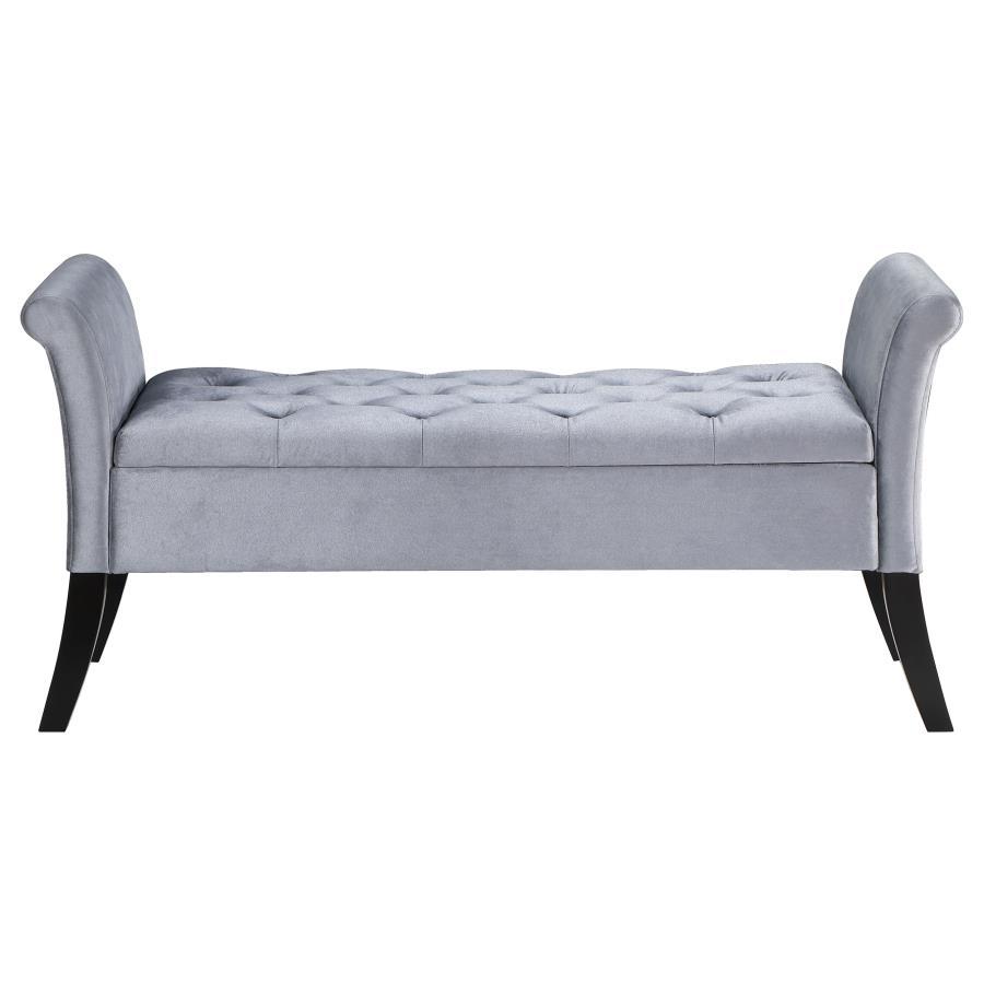 Farrah - Upholstered Rolled Arms Storage Bench - Silver And Black