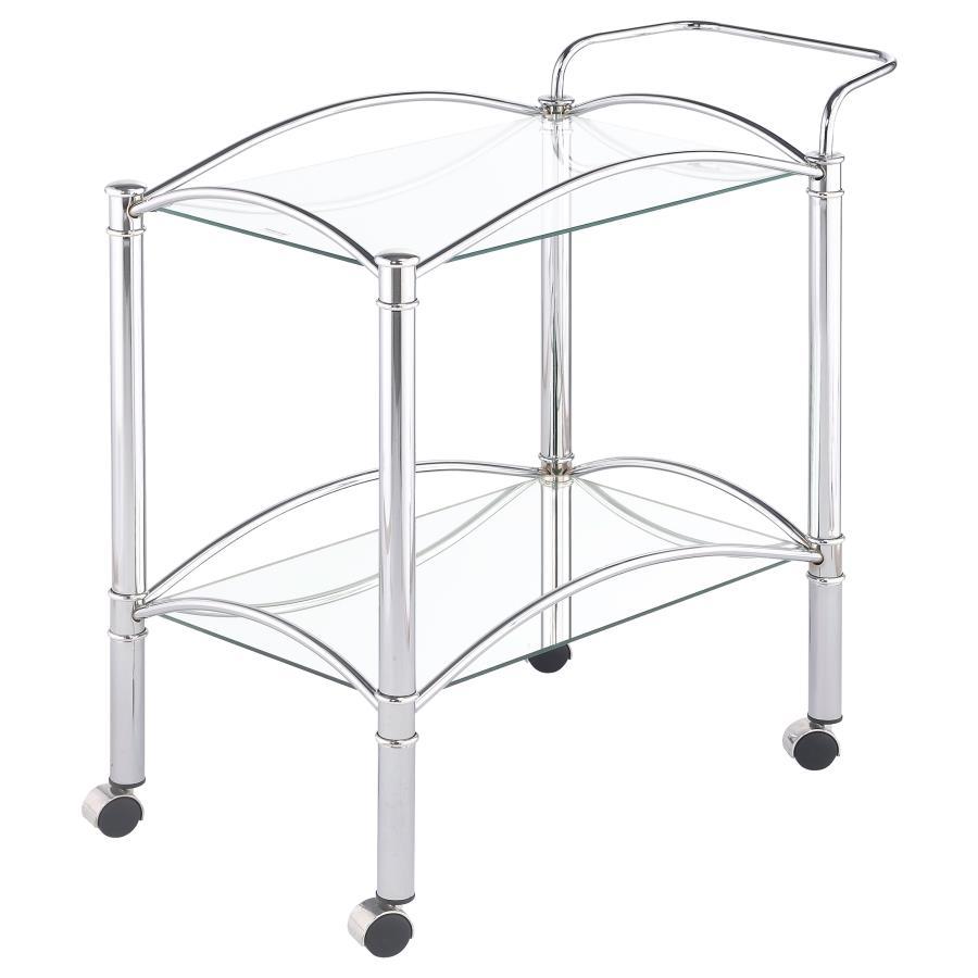 Shadix - 2-Tier Serving Cart With Glass Top - Chrome and Clear