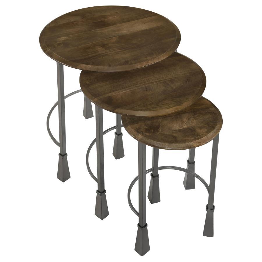 Deja - 3-Piece Round Nesting Table - Natural and Gunmetal