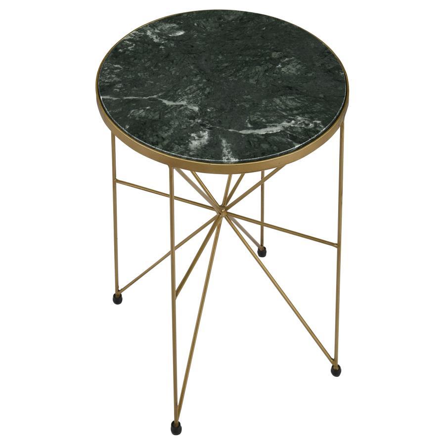 Eliska - Round Accent Table With Marble Top Green and Antique Gold