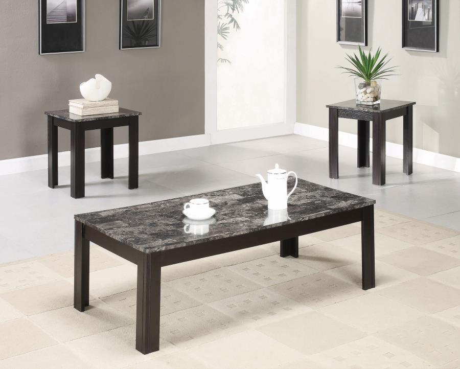 Rhodes - 3-Piece Faux-Marble Top Occasional Table Set - Black