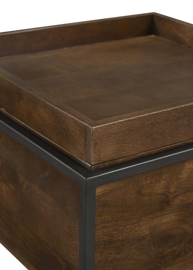 Ondrej - Square Accent Table With Removable Top Tray - Dark Brown and Gunmetal