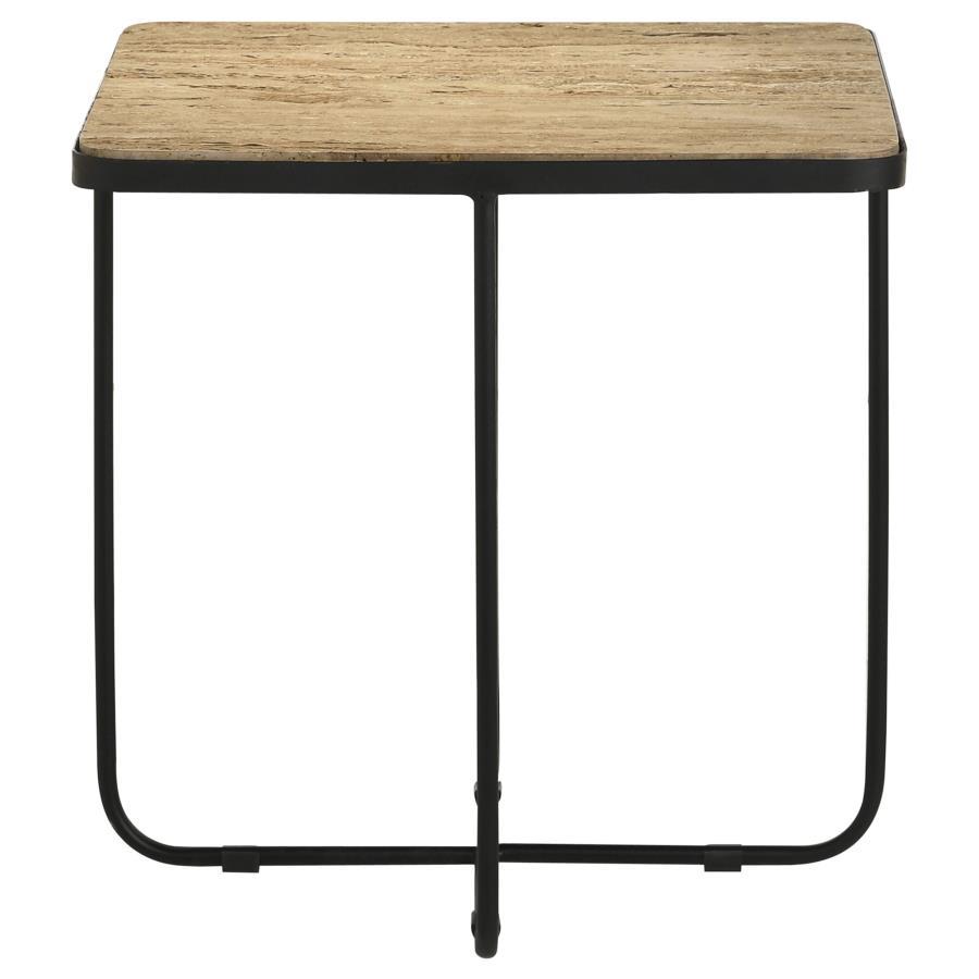 Elyna - Square Accent Table - Travertine and Black
