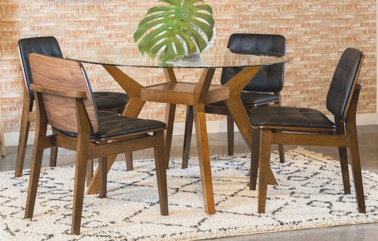 Paxton - Round Glass Top 5-Piece Dining Set - Nutmeg