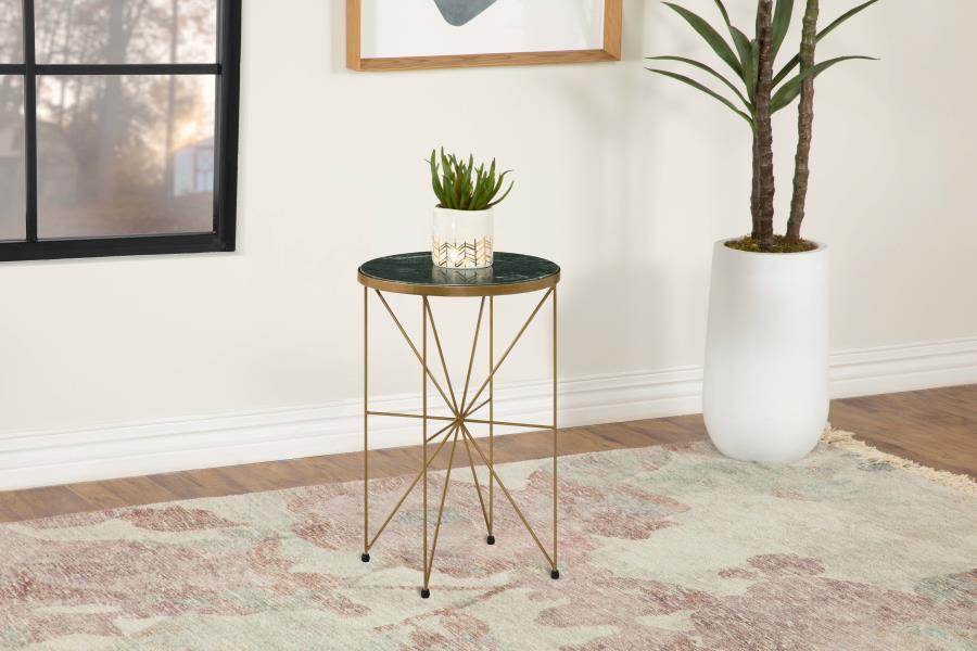Eliska - Round Accent Table With Marble Top Green and Antique Gold