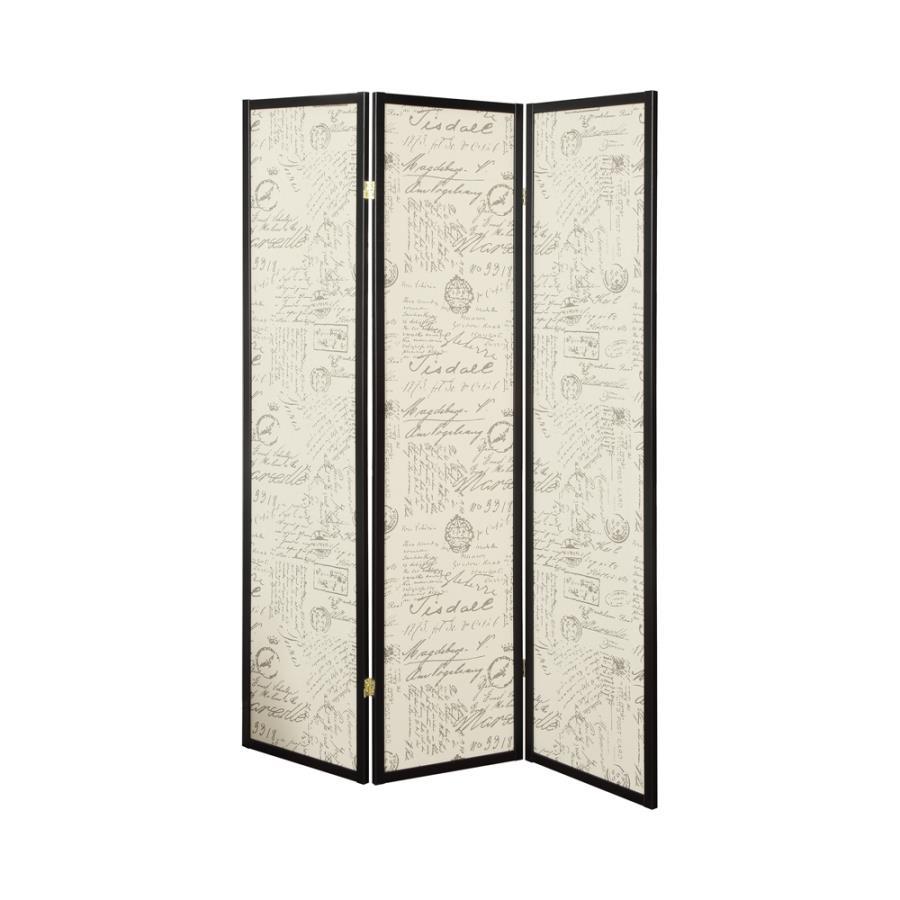 Felice - 3-Panel French Script Print Folding Screen - Espresso