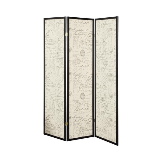 Felice - 3-Panel French Script Print Folding Screen - Espresso
