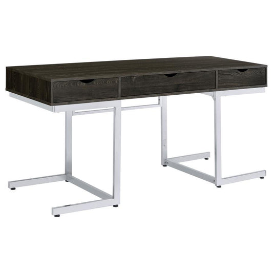 Noorvik - 3-Drawer Writing Desk - Dark Oak and Chrome