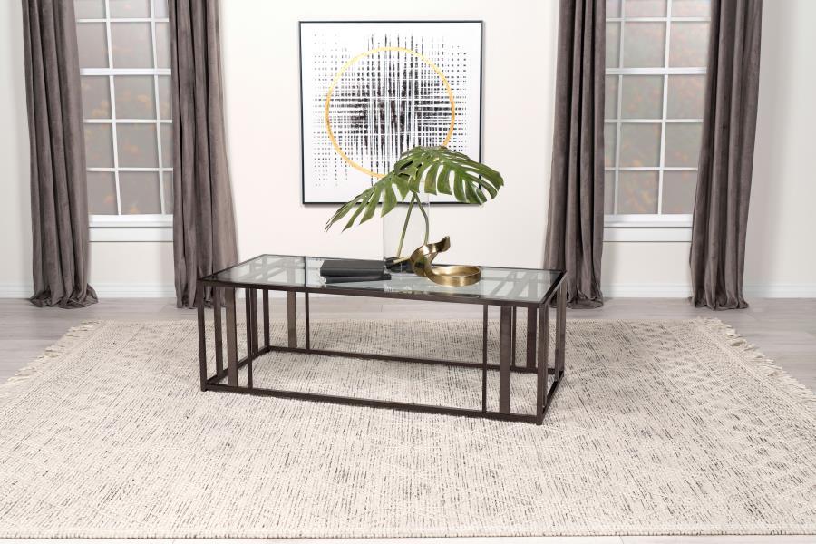 Adri - Rectangular Glass Top Coffee Table - Clear and Black Nickel