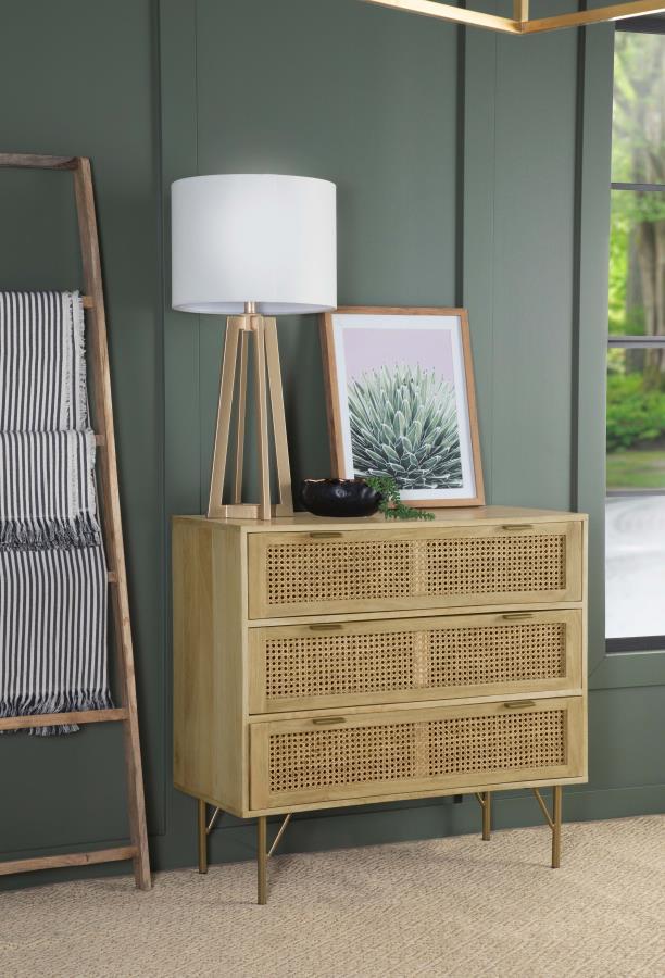 Zamora - 3-Drawer Accent Cabinet - Natural and Antique Brass