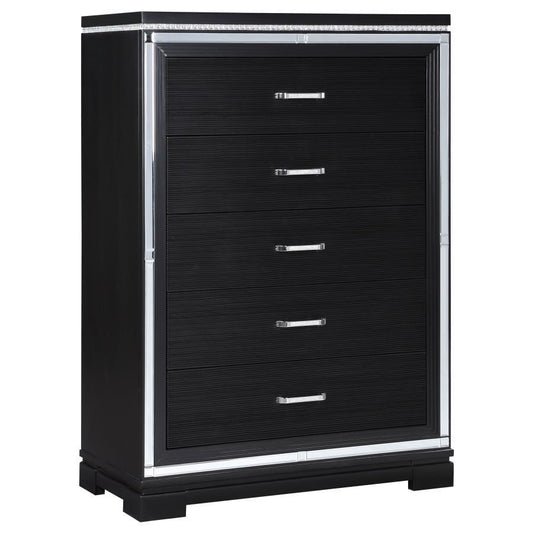 Cappola - Rectangular 5-Drawer Chest - Silver and Black