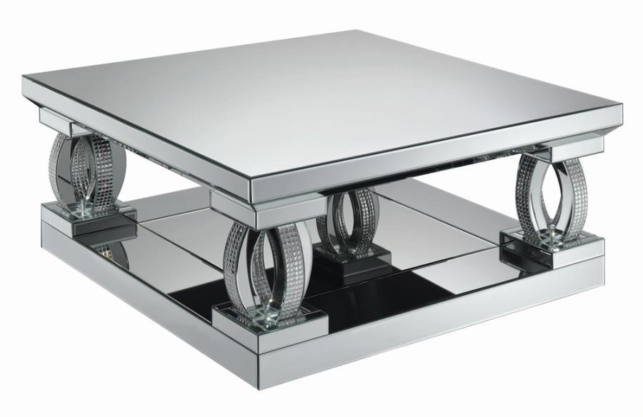 Amalia - Square Coffee Table With Lower Shelf - Clear Mirror