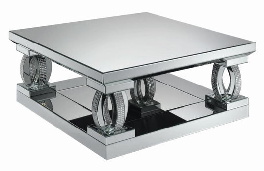Amalia - Square Coffee Table With Lower Shelf - Clear Mirror