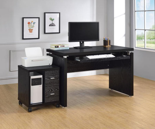 Russell - 2-Piece Computer Desk With Mobile CPU Stand - Black Oak