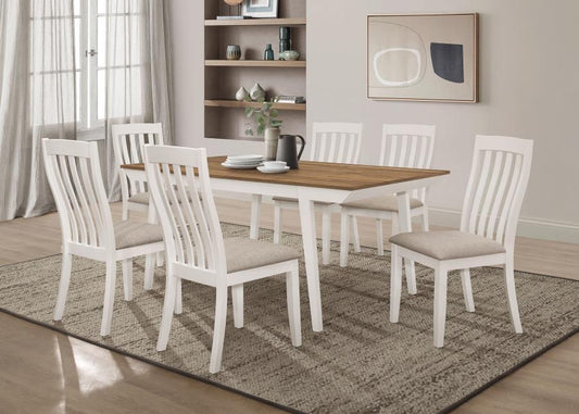 7 PC Dining Set - Natural Acacia / White