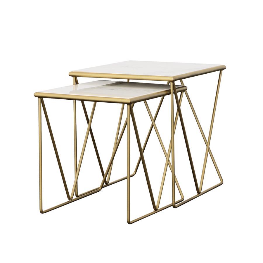 Bette - 2-Piece Nesting Table Set - White and Gold