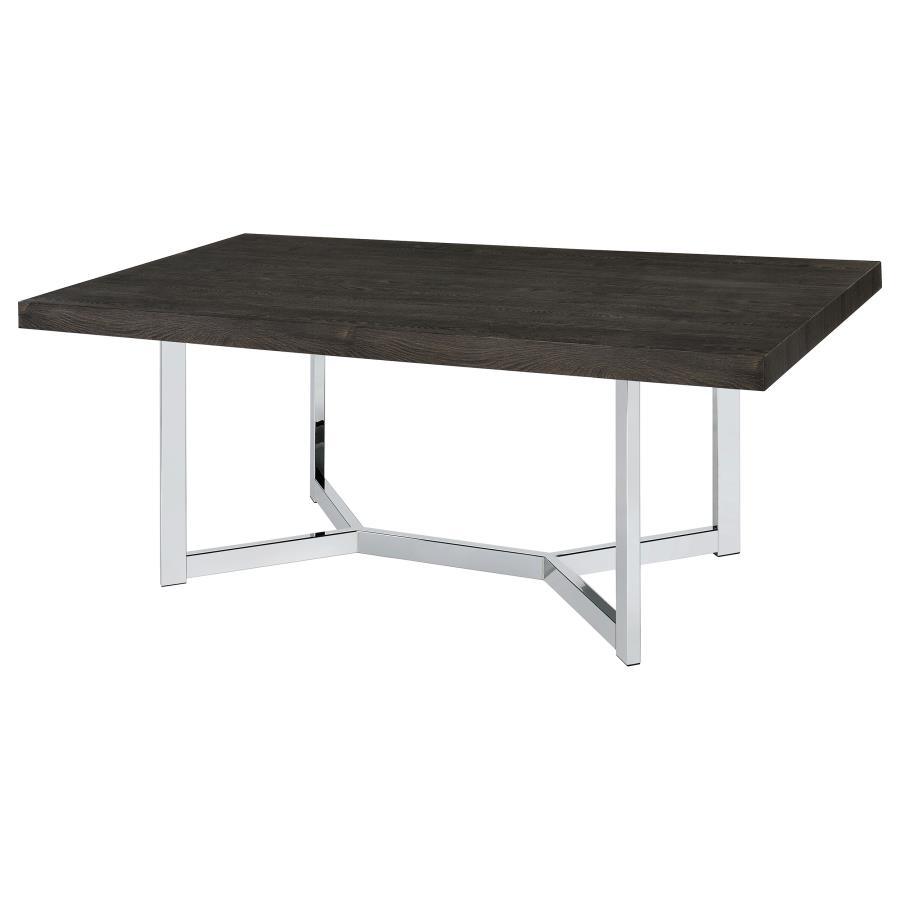 Benson - Rectangular Trestle Base Dining Table - Dark Oak and Chrome